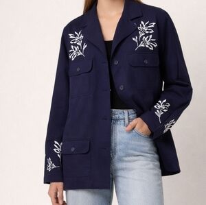 Miltary-Inspired Utility Floral Embroidered Chore Coat Style Jacket 1X NWOT